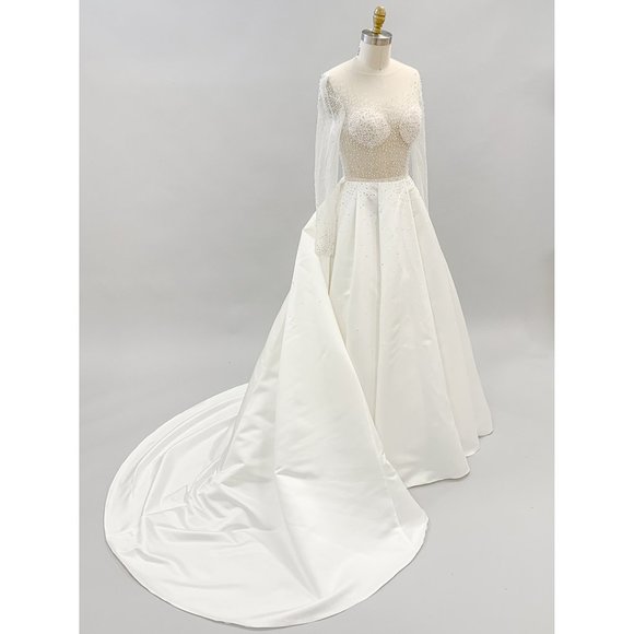 US Bridal Size 4 (EU size 8) - Transparent Illusion Long Sleeve Wedding Dress - Picture 3 of 6